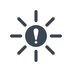 Sun icon, brightness, electric, light concept icon with exclamation mark. Sun icon and alert, error, alarm, danger symbol