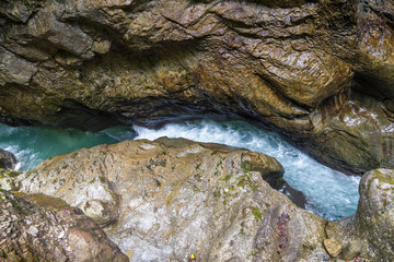 Breitach fluß und Breitachklamm tiefe Schlucht in Oberstdorf. Allgäu. Bayern.