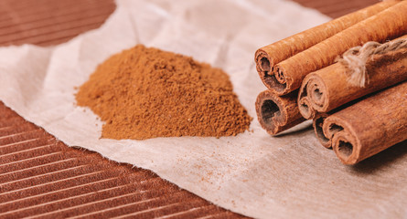 dry spice cinnamon closeup