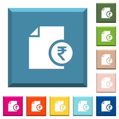 Indian Rupee financial report white icons on edged square buttons
