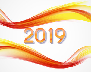 2019 Abstract Vector Illustration of New Year on Background of colored waves