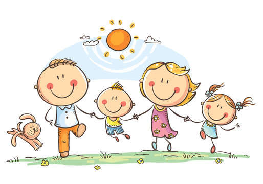 Happy Family With Two Children Having Fun Running Outdoors