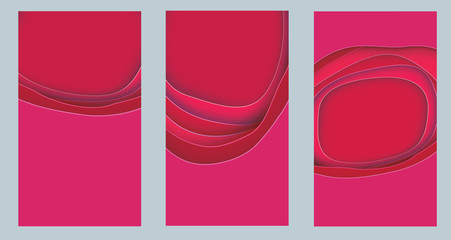 Fototapeta premium Set of pink template in paper cut style
