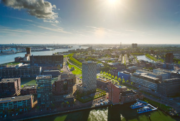 Fototapeta premium View of Rotterdam port and Nieuwe Maas river 