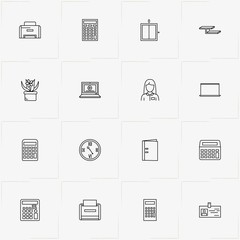 Office line icon set with badge, file folder and printer