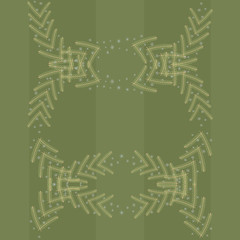 Green seamless pattern with a Christmas wreath with green-yellow spruce branches and snowflakes.