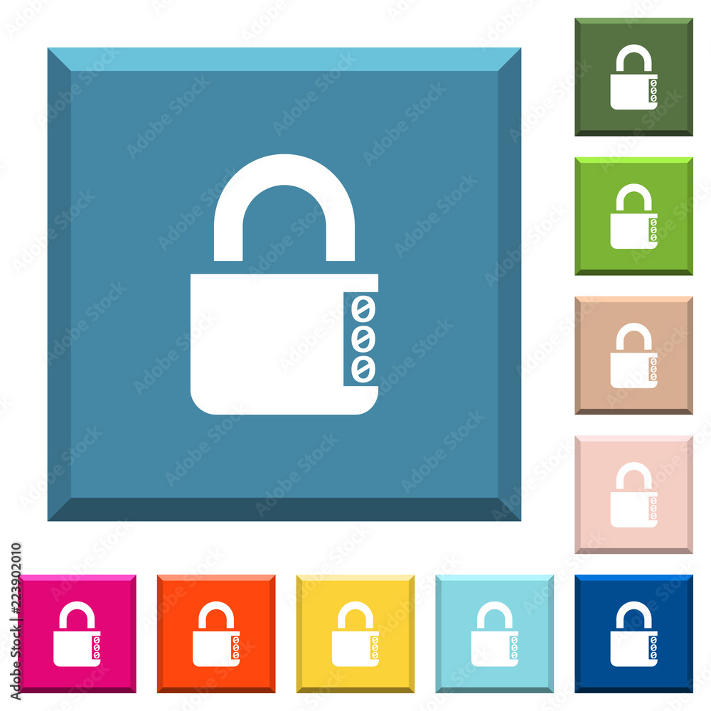 Aufkleber locked combination lock with side numbers white icons on edged square buttons