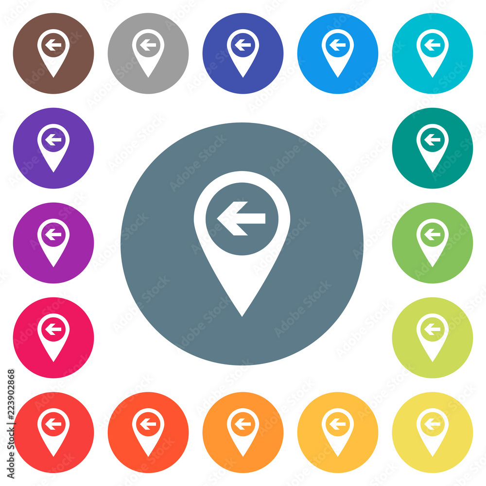 Poster previous target gps map location flat white icons on round color backgrounds