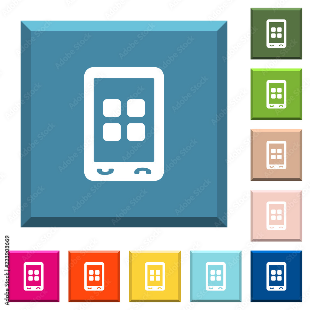 Poster mobile applications white icons on edged square buttons