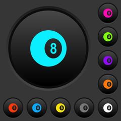 Black eight billiard ball dark push buttons with color icons