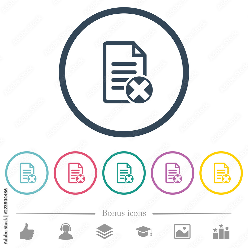Poster cancel document flat color icons in round outlines