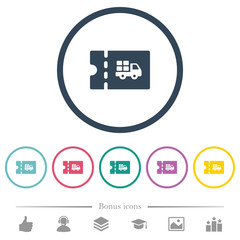Delivery discount coupon flat color icons in round outlines
