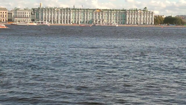 Palace Embankment and Neva River. St. Petersburg, Russia
