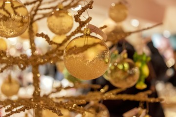 golden christmas balls for decorating christmas tree