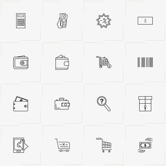 Online Shopping line icon set with money, online purchase and searching