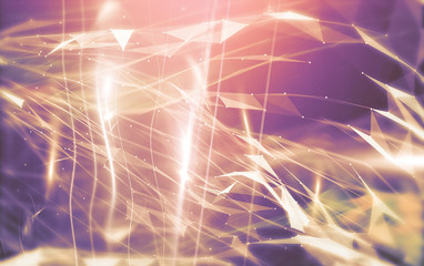 Abstract polygonal space on bright background with connecting dots and lines. Plexus structure. Graphic pink illustration.