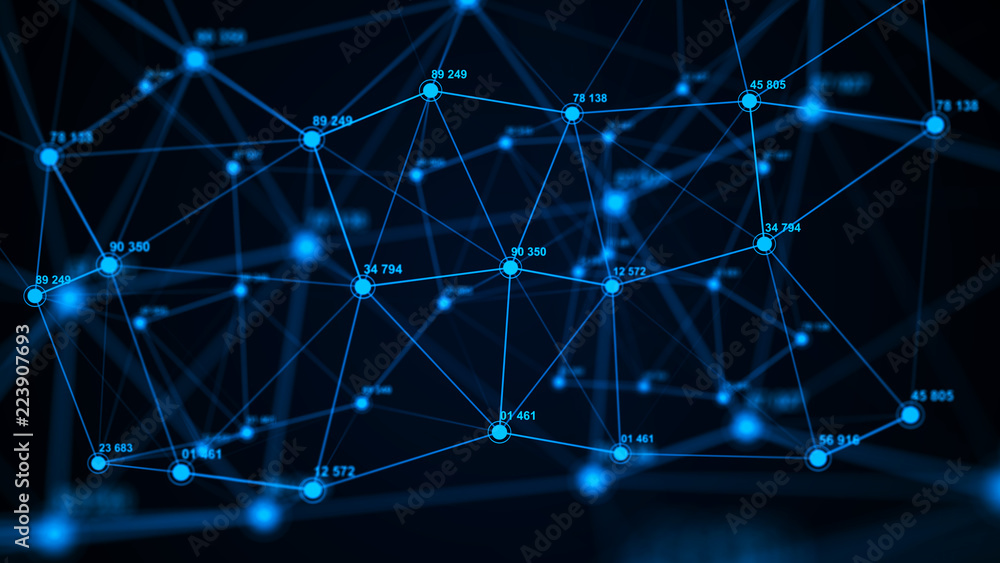 Poster Big data visualization. Technology block chain concept. Futuristic infographic. 3D Rendering. Network connection.