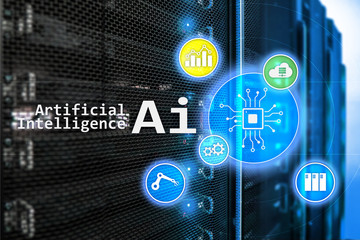 AI, Artificial intelligence, automation and modern information technology concept on virtual screen.