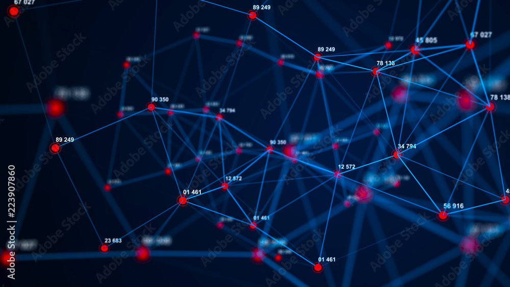 Poster Big data visualization. Technology block chain concept. Futuristic infographic. 3D Rendering. Network connection.
