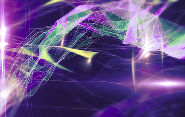Abstract polygonal space on bright background with connecting dots and lines. Plexus structure. Graphic violet illustration.