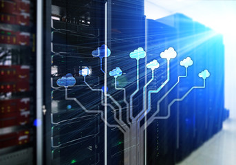 CLoud server and computing, data storage and processing. Internet and technology concept.