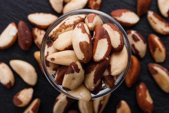 brazil nut on a dark stone background