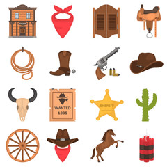 Wild West color vector icons set. Flat design