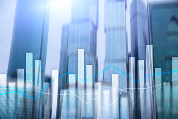 Financial graphs and charts on blurred business center background. Invesment and trading concept.
