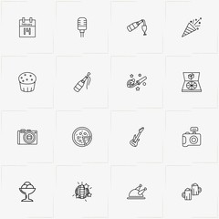 Party line icon set with party whistle , disco globe and pizza