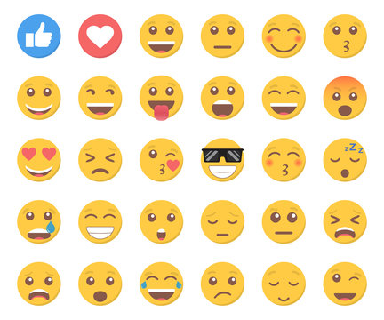 Set of emoticon smile and like icon in a flat design
