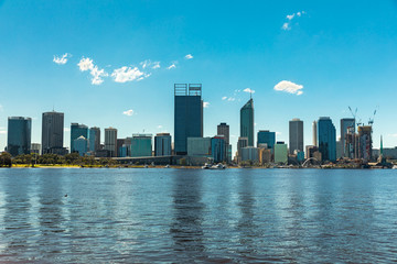 Naklejka premium Perth, Australia, Elizabeth Quay Marina on a sunny day with skys