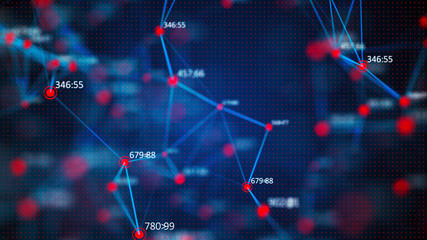 Data technology background. Abstract background. Connecting dots and lines on dark background. 3D rendering. 4k.