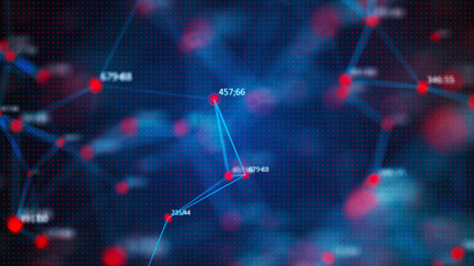 Data technology background. Abstract background. Connecting dots and lines on dark background. 3D rendering. 4k.