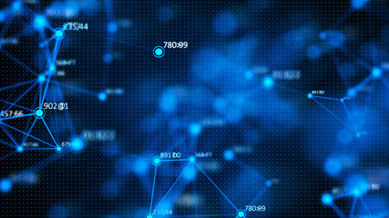 Data technology background. Abstract background. Connecting dots and lines on dark background. 3D rendering. 4k.