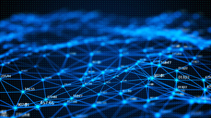 Data technology background. Abstract background. Connecting dots and lines on dark background. 3D rendering. 4k.