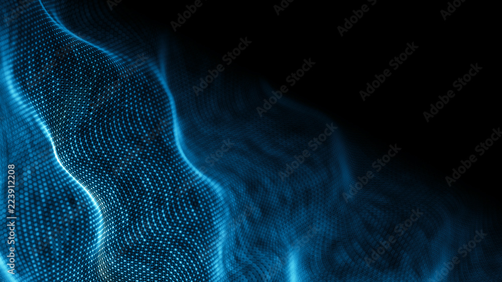 Poster Data technology background. Abstract background. Connecting dots and lines on dark background. 3D rendering. 4k.