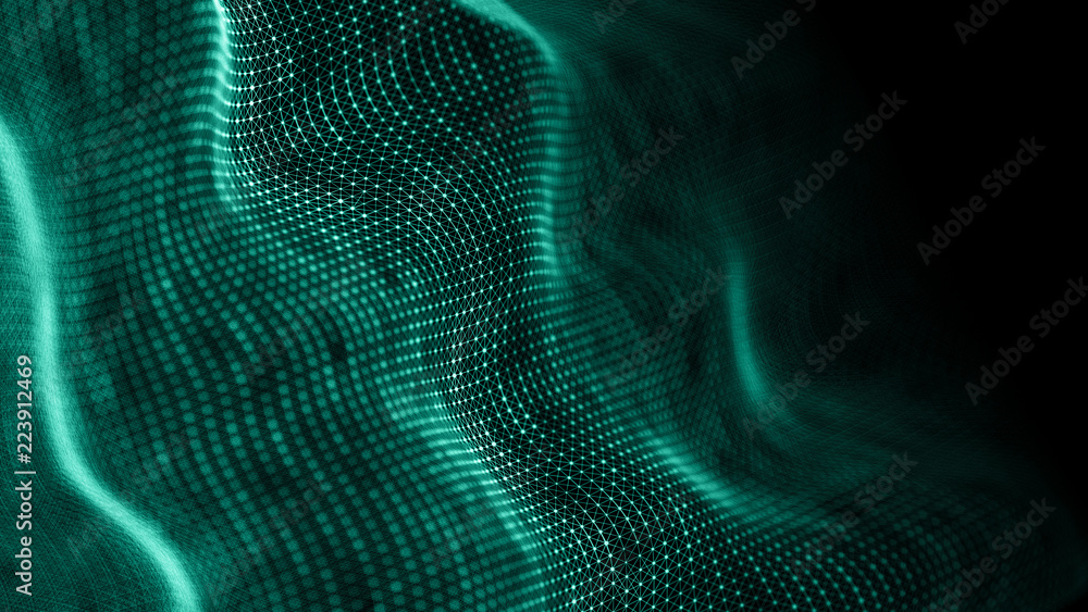 Aufkleber Data technology background. Abstract background. Connecting dots and lines on dark background. 3D rendering. 4k.