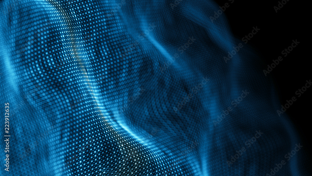 Poster Data technology background. Abstract background. Connecting dots and lines on dark background. 3D rendering. 4k.