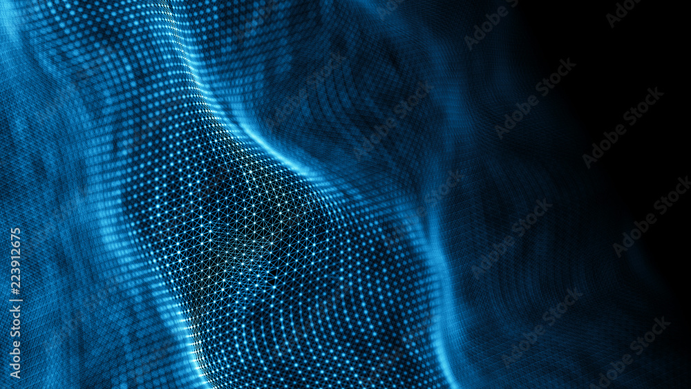 Poster Data technology background. Abstract background. Connecting dots and lines on dark background. 3D rendering. 4k.