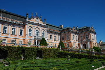 Nové Hrady Castle in rococo style with gardens around in Eastern Bohemia, Czech Republic