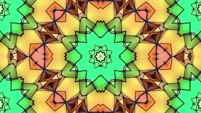 multicolored three-dimensional pattern from star figures slowly moving. abstract kaleidoscope background. 3D rendering