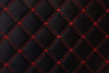 classic black and red leather Mat with straight stitching soft leather machine foot textured pattern collection concept background fabric business