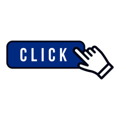 Click here button, with hand linear icon