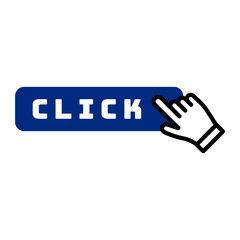 Click here button, with hand linear icon