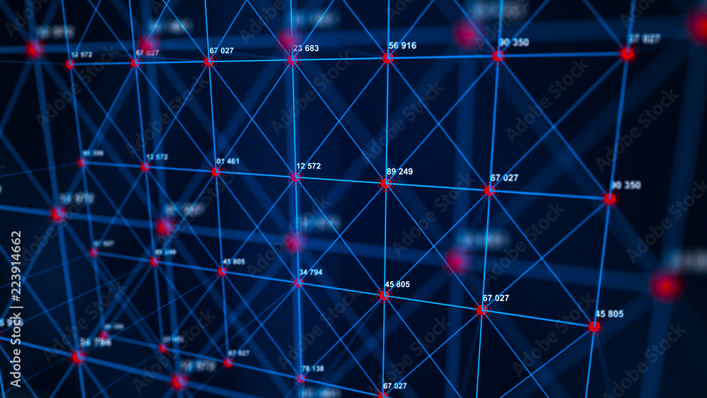 Poster Big data visualization. Technology block chain concept. Futuristic infographic. 3D Rendering. Network connection.