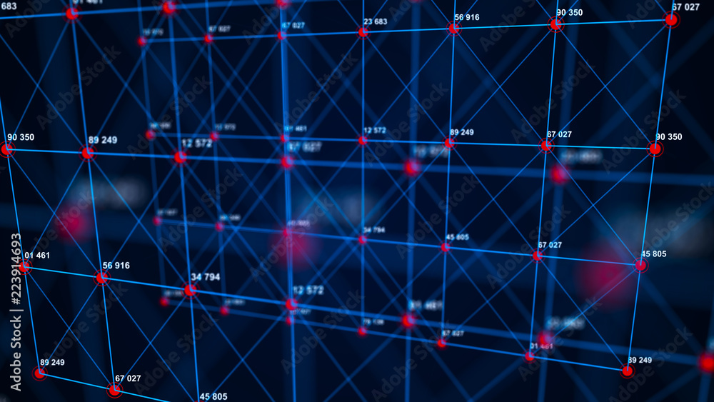 Poster Big data visualization. Technology block chain concept. Futuristic infographic. 3D Rendering. Network connection.