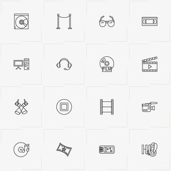 Photo And Video line icon set with compact disk, video cassette  and spectacle