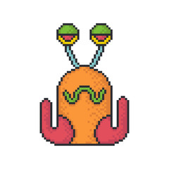 Melancholic monster pixel art style vector icon on white background.