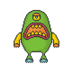 Angry monster pixel art style vector icon on white background.