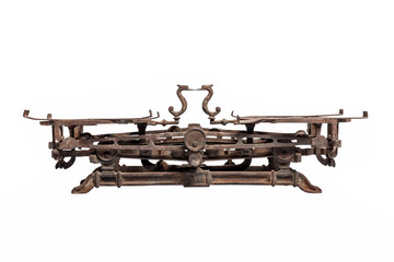 Old balance isolated in white background. Rusty balance.